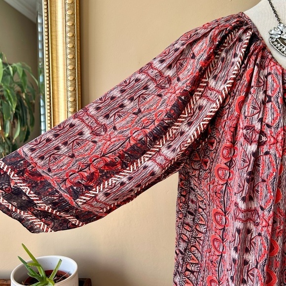 Anthropologie Bhanuni by Jyoti Aleksa Tunic Blouse Split Tie Neck A-Line Swing L - Picture 11 of 14